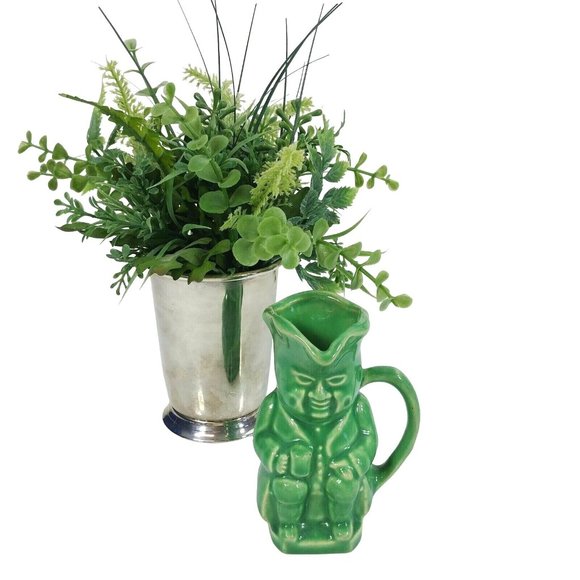 Creamer Pitcher Colonial Man Green With Handle 4" Tall - Picture 9 of 9